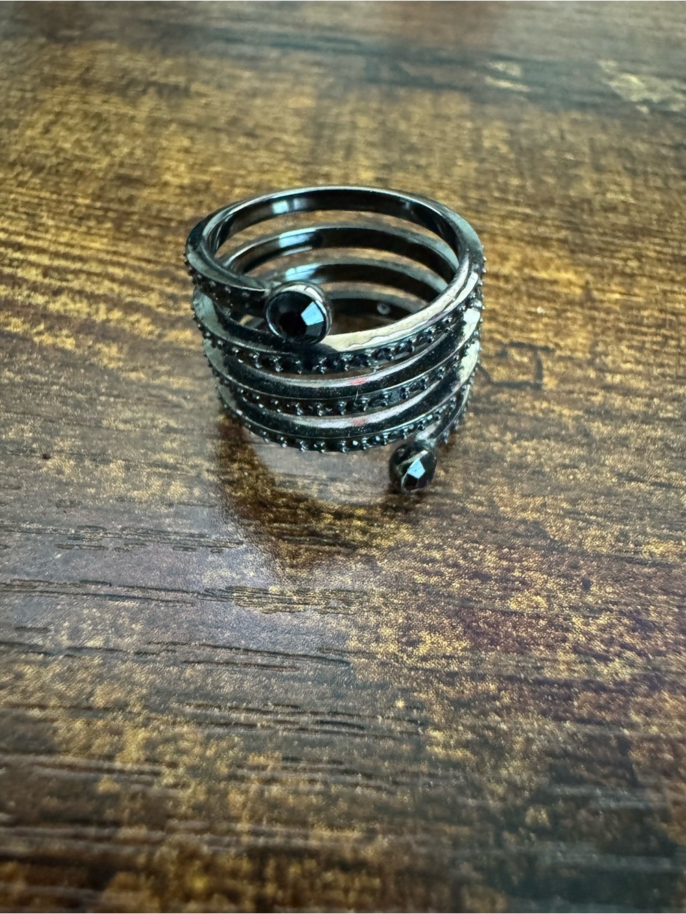 Michael Kors Black Multi-Band Crystal Wrap Ring